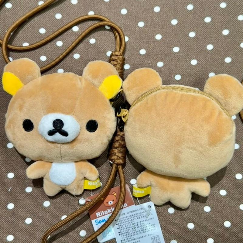 12 см Плюшевый кошелек-брелок Rilakkuma Мультяшный с большой головой Korilakkuma милый Портативная сумка на молнии для хранения Креативный подарок