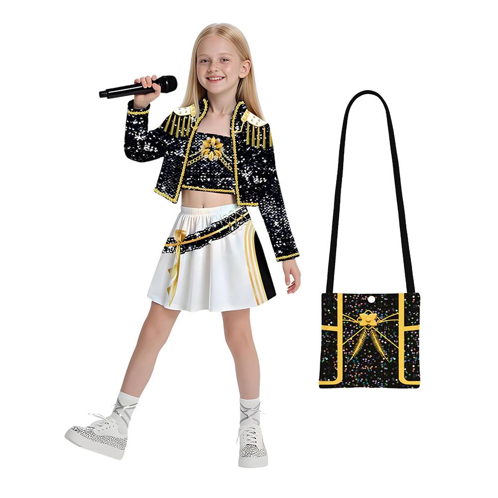 Девочки Дети Руми K-Pop Охотник на демонов Косплей Детский Черный Золотой Костюм Детская Маскировка Выступление Ролевая Игра Униформа Хэллоуин