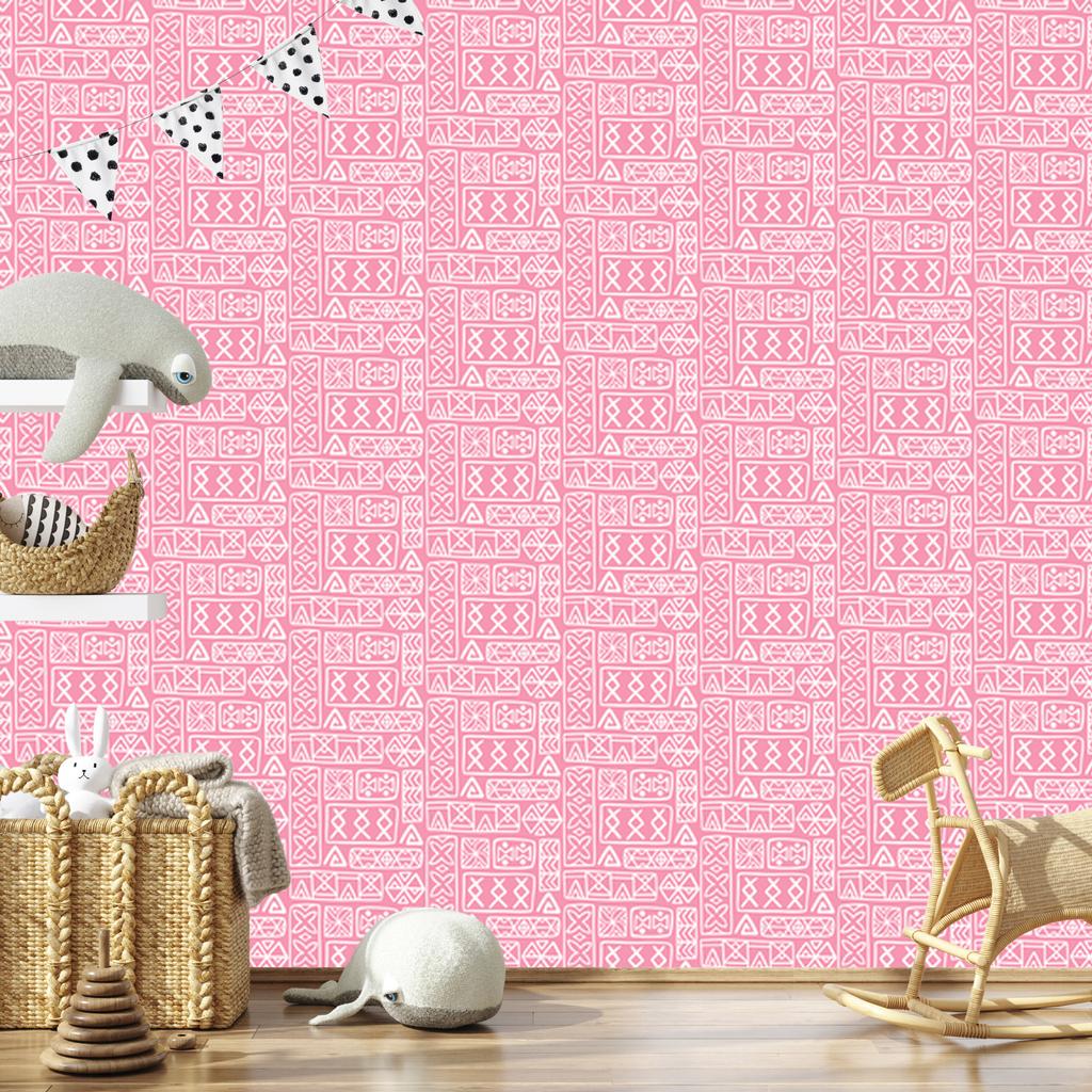 Polynesian Geometric Pattern Powder Pink Wallpaper 50x1000