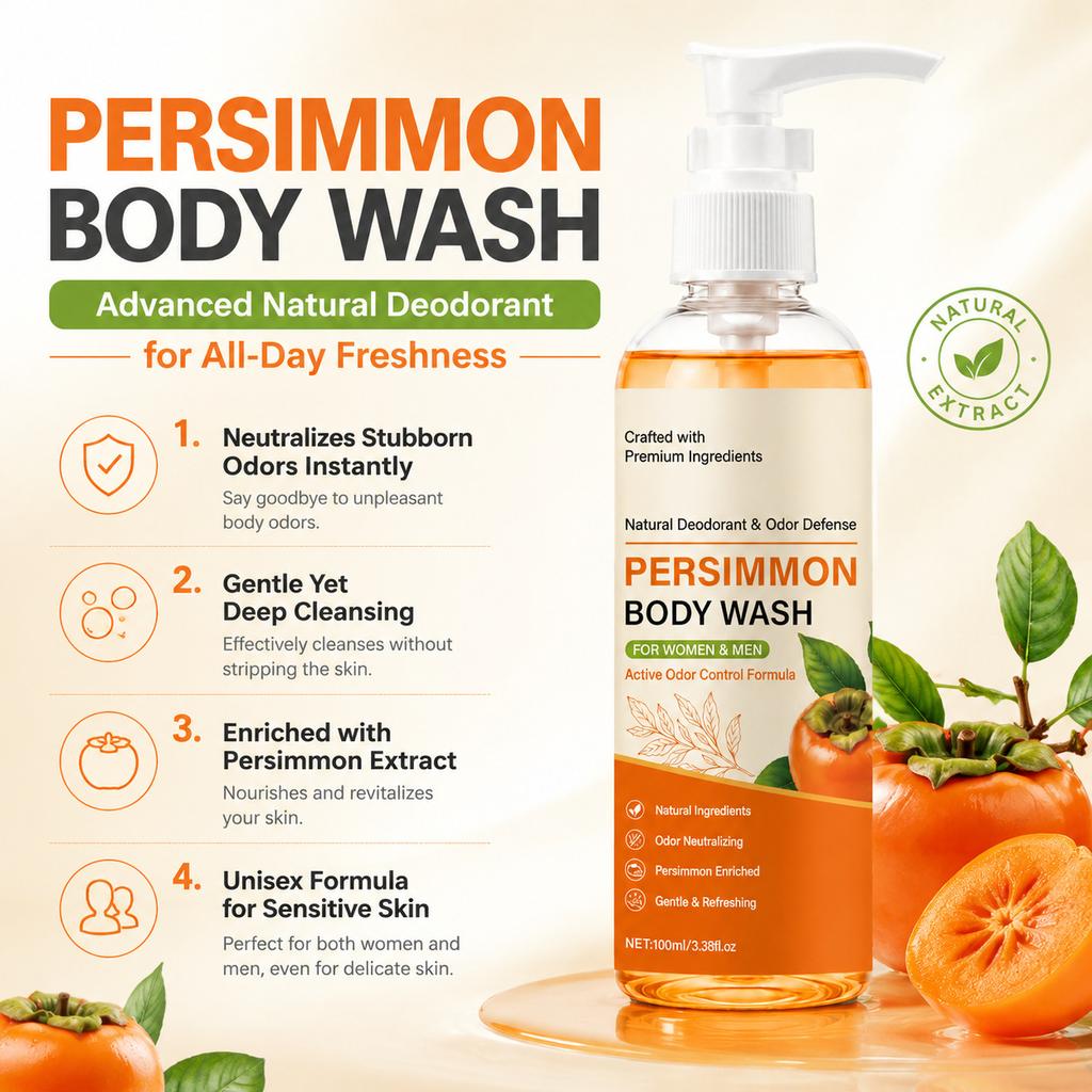 Persimmon Shower Gel Body Wash Cleansing Skin Foamy Rich Deodorant Natural Extract Moisturizing Men Women