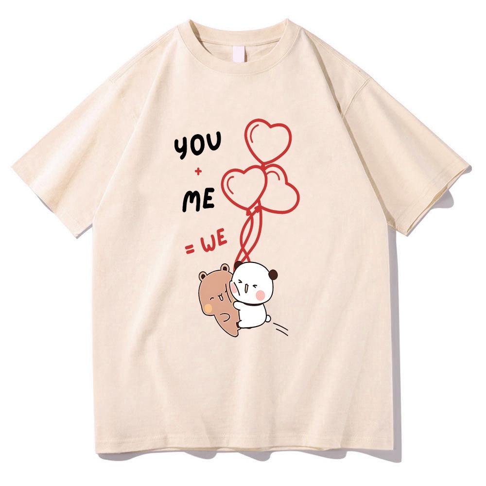 You+me=we Together Equation Bear Bubu and Dudu T-shirt Unisex Kawaii Casual Top Cotton Tshirts Sweet Couples Dress Creative Tees