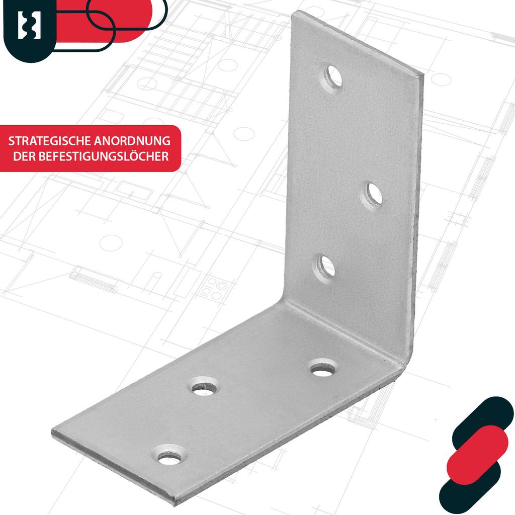 KOTARBAU® Carpenter's Angle Construction Connector Stainless Steel Galvanized 50 X 50 X 25 MM Set of 100 PCS