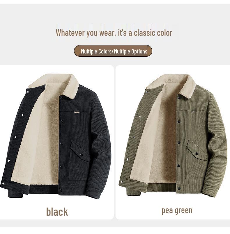 Мужская зимняя вельветовая куртка, на бархатной подкладке, с лацканами, модного свободного кроя, повседневного универсального дизайна