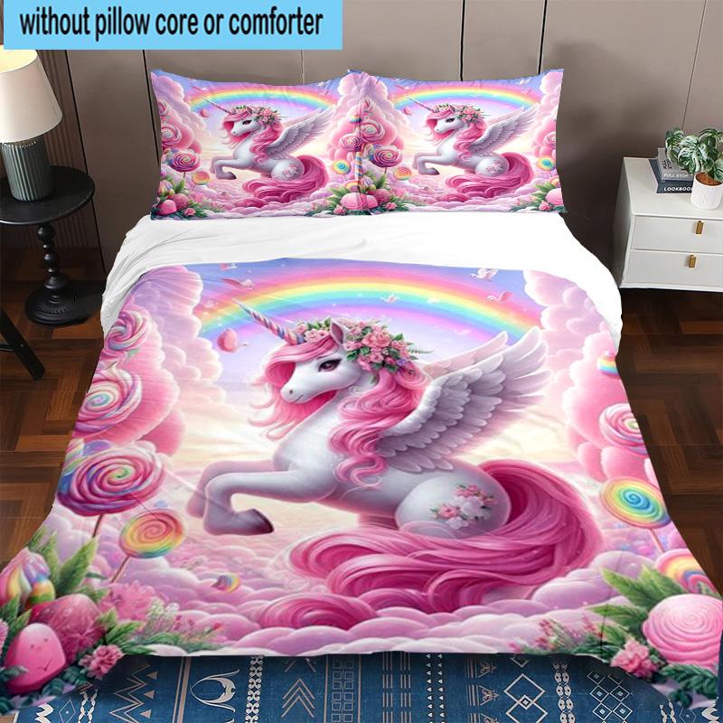 Magical Unicorn Fantasy 3pcs Bedding,Including 1pc Duvet Cover And 2pcs Pillowcases Perfect for Christmas,Ideal for Bedroom, Dormitory