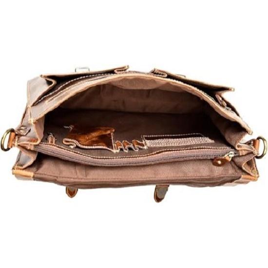 16 Inch Medium Buffalo Leather Briefcase Messenger Bag, Business Office Laptop Satchel Shoulder Bags For Men and Women