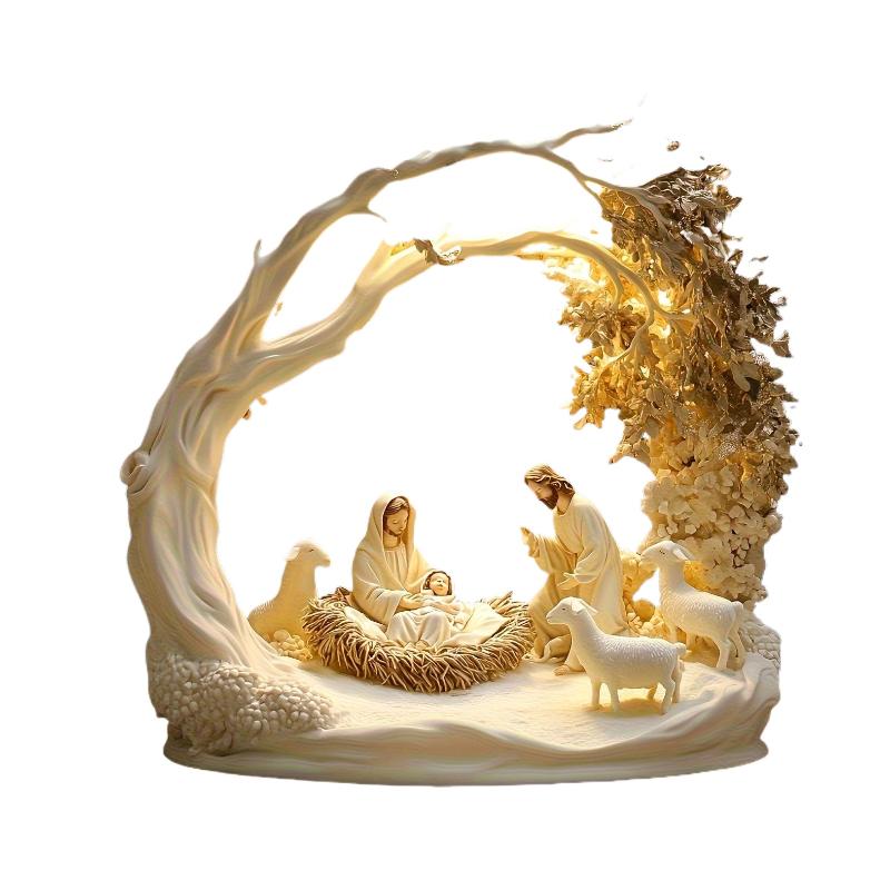 Desktop Decor Family Statue Jesus Tree Of Life Newborn Acrylic Flat Plate Desktop Decoration Ornaments For Home Decor