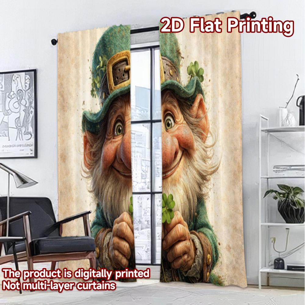 2D FLAT PRINTING 2pcs Curtains (Without Rod) St. Patrick's Day Leprechaun Popular Curtains&Drapes Versatile Polyester Curtains