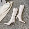 Black Winter Knee High Shaft Heels Pointed Toe Women's Boots Leather Footwear Elegant Heeled Shoes for Woman Long Spring Pu