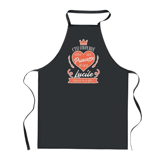 Tablier de cuisine - PLANETEE - Lucile Prinesse - Noir - 90x60 cm - Polyester