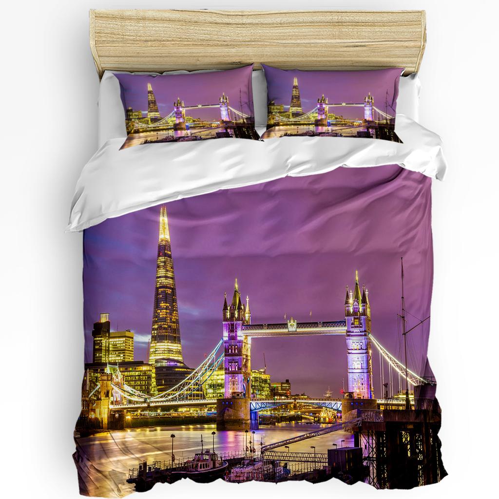 London Red Bus Building House 3pcs Bedding Set For Bedroom Double Bed Home Textile Duvet Cover Quilt Cover Pillowcase