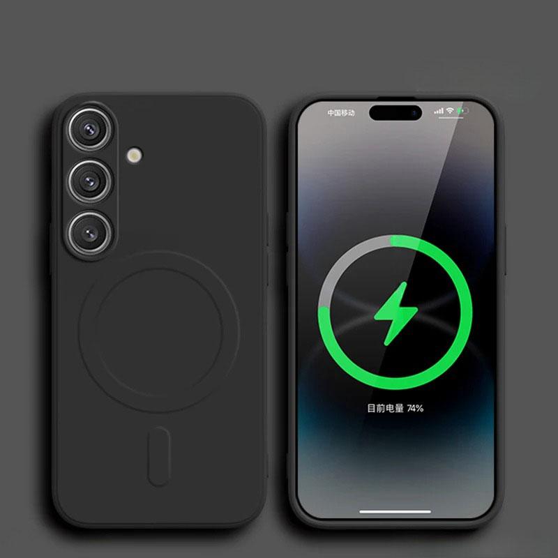 Магнитный противоударный чехол из жидкого силикона для Samsung Galaxy S25 Edge S24 Ultra S23 FE S22 Plus Для беспроводной зарядки Magsafe