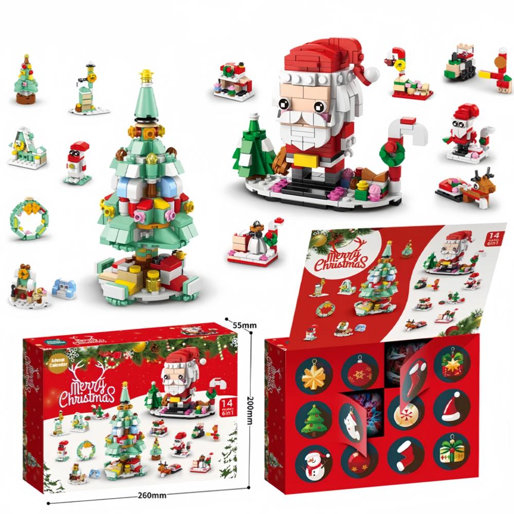 Knew Built Christmas Building Blocks Toys - Веселая игра в коробку с закрытыми дверцами Санта, Рождественская елка, Поезд, Олени - Идеальный подарок для детей
