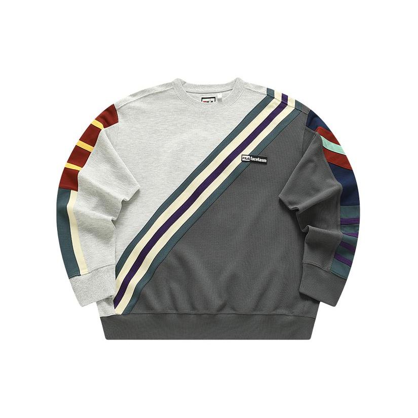 Fila Fusion X FACETASM Коллаборация Американский Ретро Полосатый Color Block Круглый вырез Свободный Свитшот Унисекс свитшот Серебристо-серый T11U417202F-MG