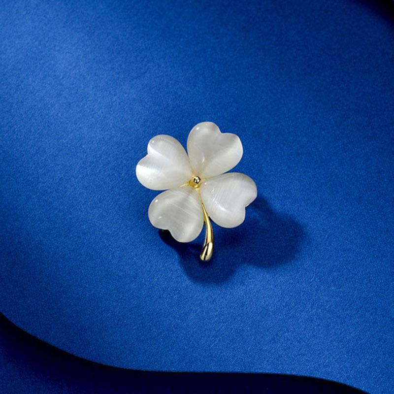 Брошь 'Четырехлистный клевер', Летняя женская брошь класса люкс 'Кошачий глаз' для воротника, Маленькая брошь с антибликовым покрытием, Корсаж