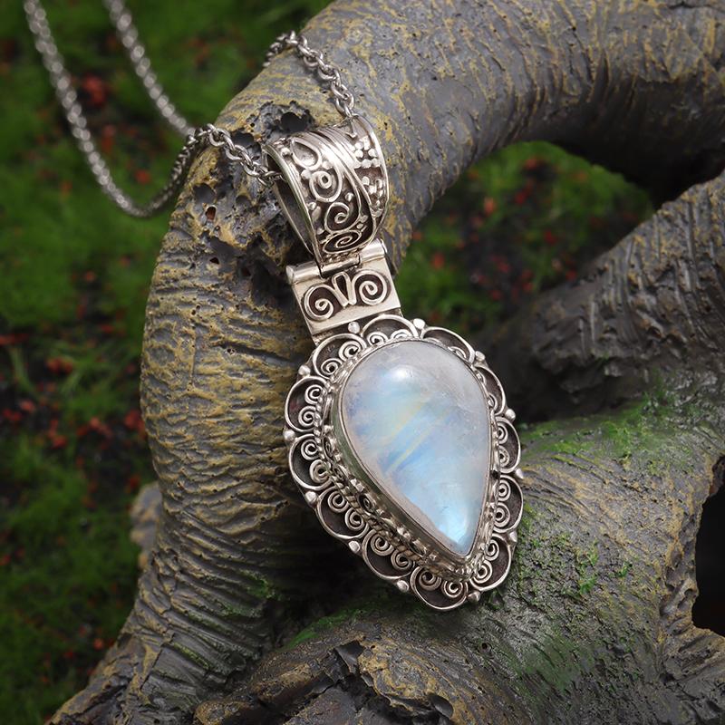 Exquisite Water Drop Moonstone Pattern Pendant Necklace Women's Fashion Elegant Party Jewelry Girls Gift
