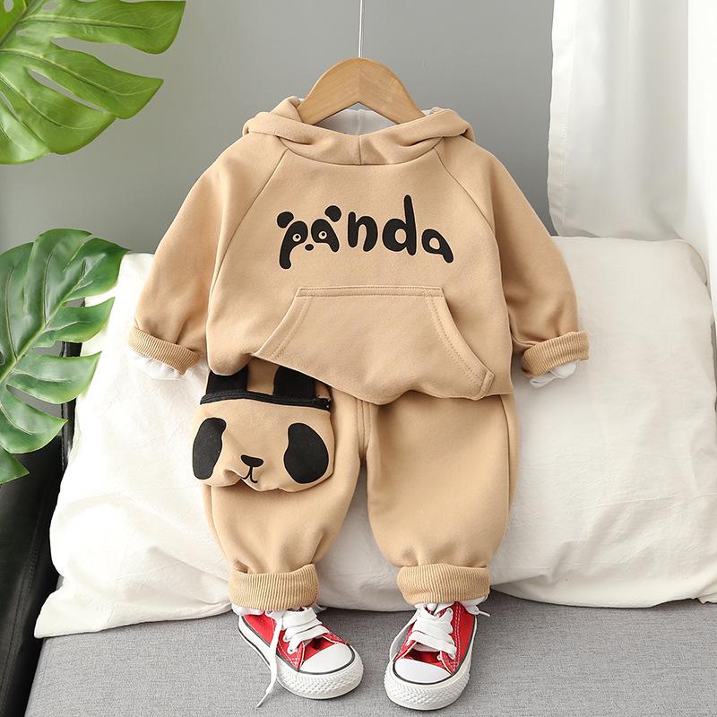 Spring Boys' English Panda Hoodie & Bag Two-Piece Set (0-5 Years) - New Autumn Arrival