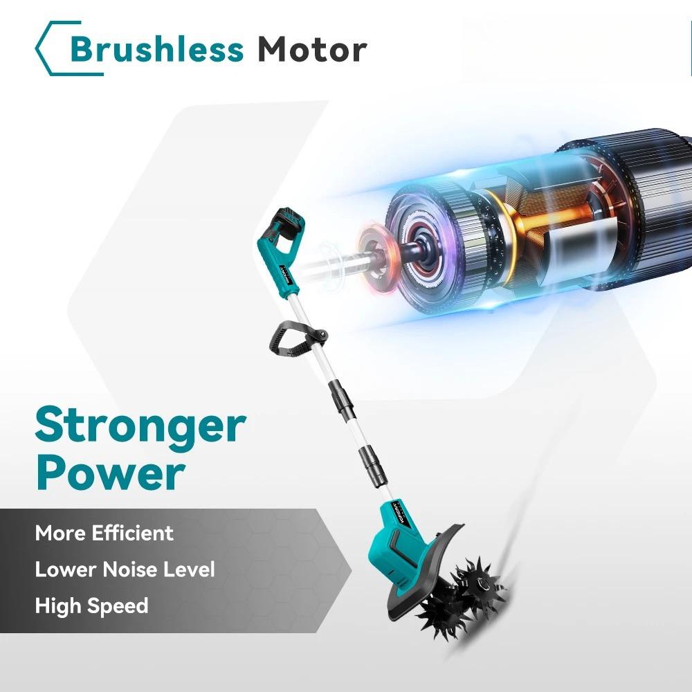 1500W Brushless Electric Garden Tiller Height Adjustable Rototiller Garden Lawn Trimmer Soil Cultivation Power Tool