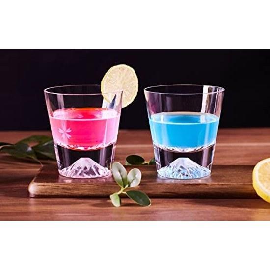 Mount Fuji glass Sakura kiriko rock pair high quality handmade artisans paulownia box 270cc 2 pieces