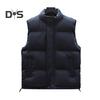 Men Vest Stand Collar Sleeveless Zipper Placket Warm Winter Jacket with Pockets Solid Color Thickened Outerwear