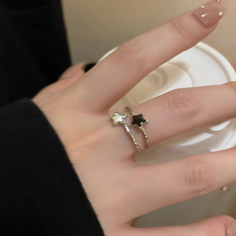 Fashion Star Zircon Crystal Rings for Women Girls Double Layer Ring Aesthetic Jewelry Accessories New Trend