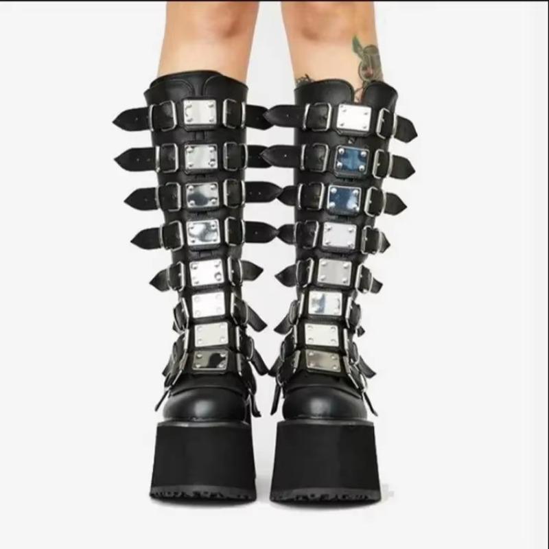 Fashion Women Boots Plus Size Platform Thick Heel Boots Women Punk Gothic Black Buckle Shoes Woman 2024 Fashion Women's Boots Outdoor