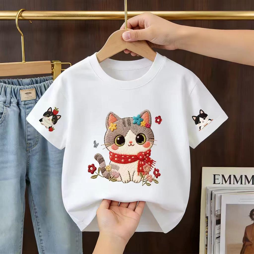 Cute cartoon cat cotton shortsleeved Tshirt for boys and girls a trendy comfortable and soft summer Tshirt