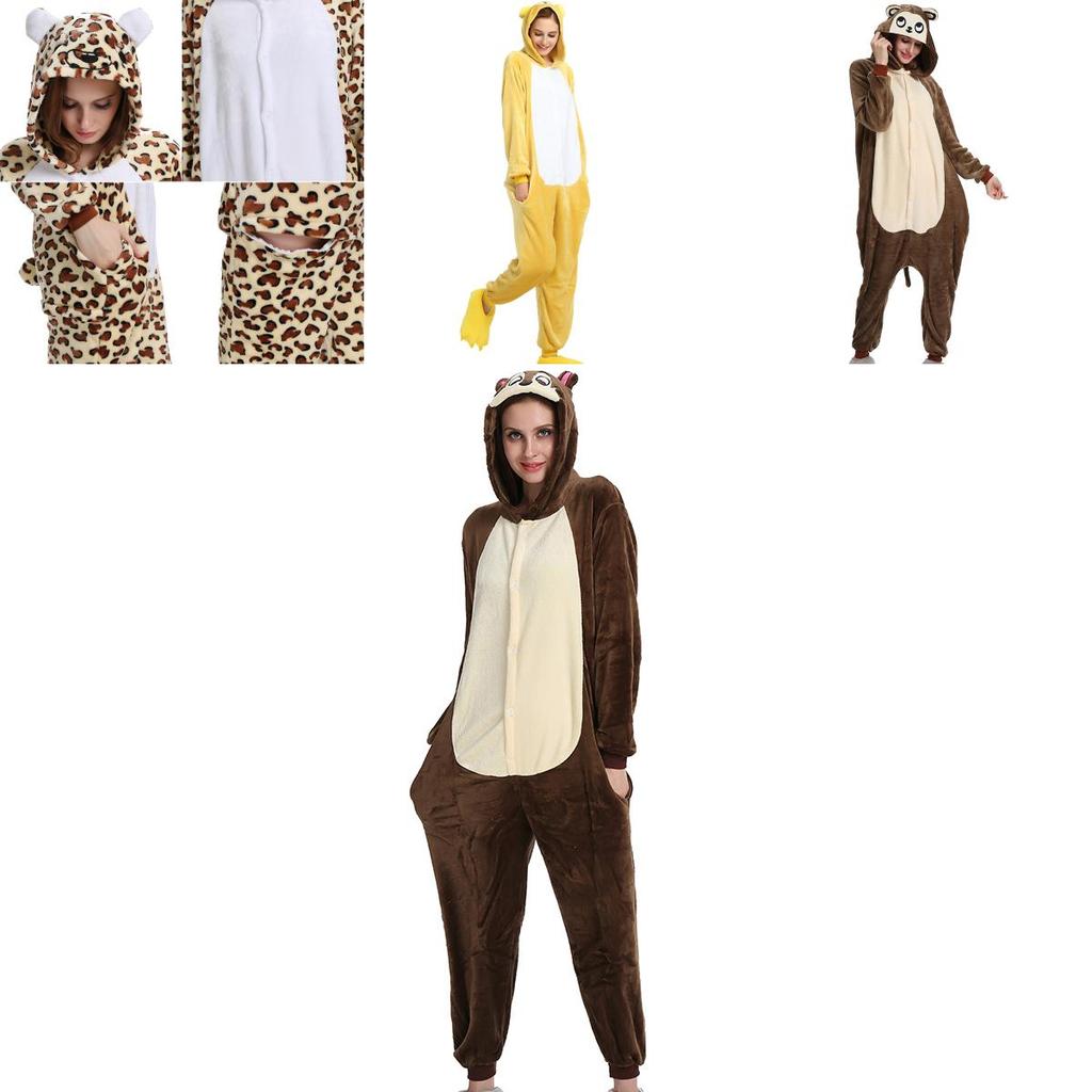 Уютная унисекс взрослая фланелевая пижама-костюм животного с боковыми карманами