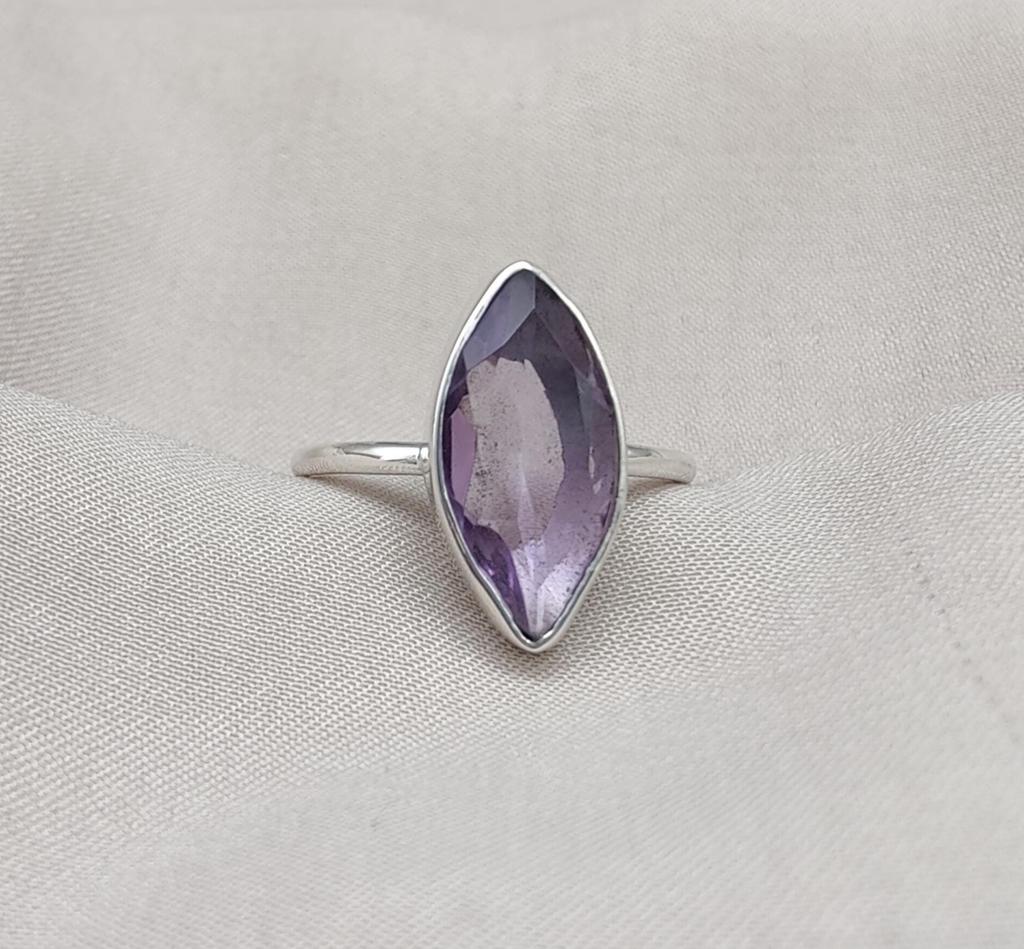 Marquise Amethyst Ring: 925 Sterling Silver Minimalist Boho Jewelry