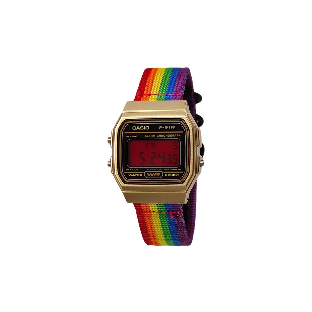 Casio Часы из Коллекции на Кварцевом Механизме с Нейлоновым Ремешком Мужские Часы Черный Циферблат F-91WM-9A(Watch5--)