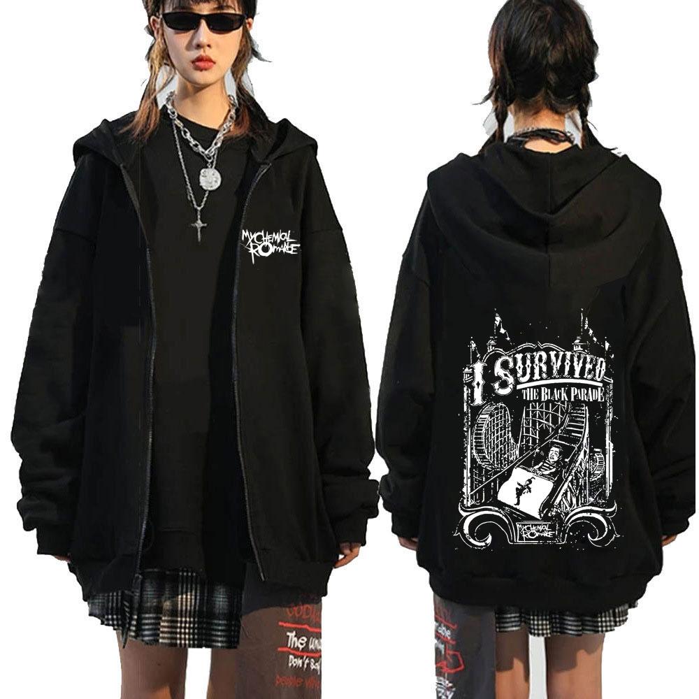 Rock Band My Chemical Romance Mcr Dead Zipper Hoodie Black Parade Punk Emo Zip Up Hoodies Men Fashion Vintage Oversized Pullover