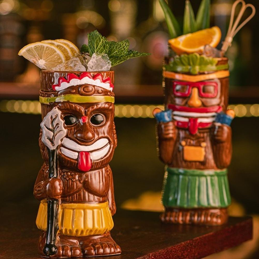 Ethnic Style Ceramic Tiki Mug Funny Beer Beverage Cup Creative Beach Theme Mug  Camp