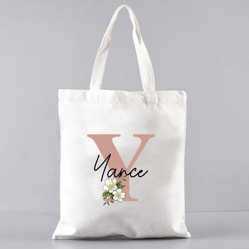 Custom Name White Canvas Tote Bag Large Capacity Foldable Supermarket Shopping Bag For Women Shopper Personalized Handbags