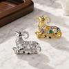Zinc Zinc Alloy Rhinestone Lapel Pin Animal Goat Sheep Metal Badge Cute Sheep Brooch  Jacket Accessory