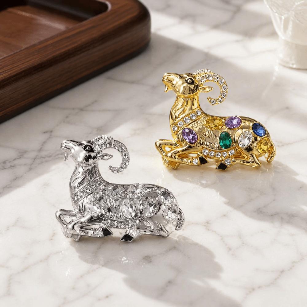 Zinc Zinc Alloy Rhinestone Lapel Pin Animal Goat Sheep Metal Badge Cute Sheep Brooch Jacket Accessory