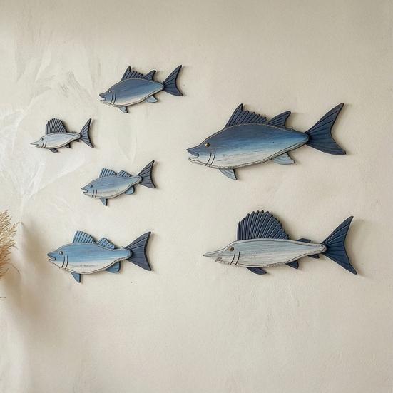 Деревянная Рыба Морской Настенный Декор Рустикальное Пляжное Искусство на Стену Прибрежная Океанская Настенная Скульптура для Кухни Столовой Домашнего Декора