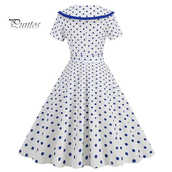 Женское праздничное платье Vinatge, большой подол, контрастный цвет, точечный принт, высокая талия с поясом, молния сзади, короткий рукав, кукольный воротник, 50-е, 60-е годы, выпускной, свадьба, принцесса