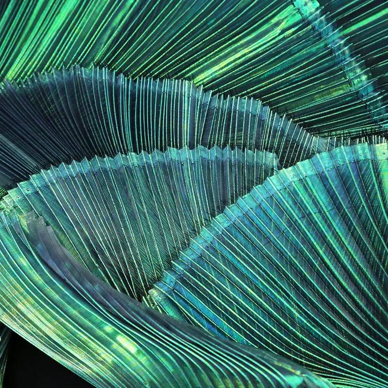 Mermaid Himeji Texture Pleated Fabric Crepe By The Meter for Clothes Stage Decoration Sewing Designer Cloth Glossy White Blue