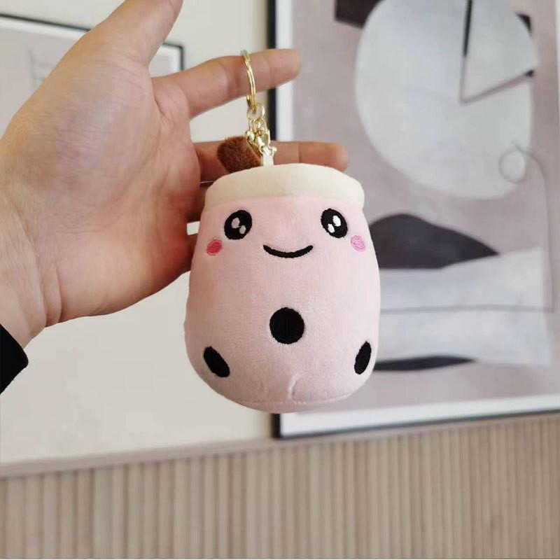 Adorable Plush Fruit Tea Cup Keychain Charming Stuffed Toy Gift In Smiling Camel Color