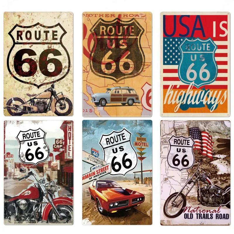 Vintage Metal Tin Signs Route 66 Posters Decor Sign Plaque Retro Garage Wall Fo Bar Club Room Restaurant Wall Decoration