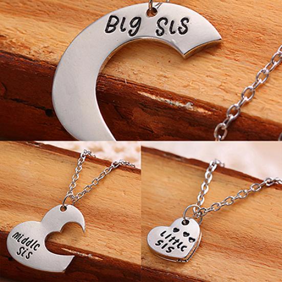 Broken Heart Sisters Matching Big Middle Little Sister Letter Carved Love