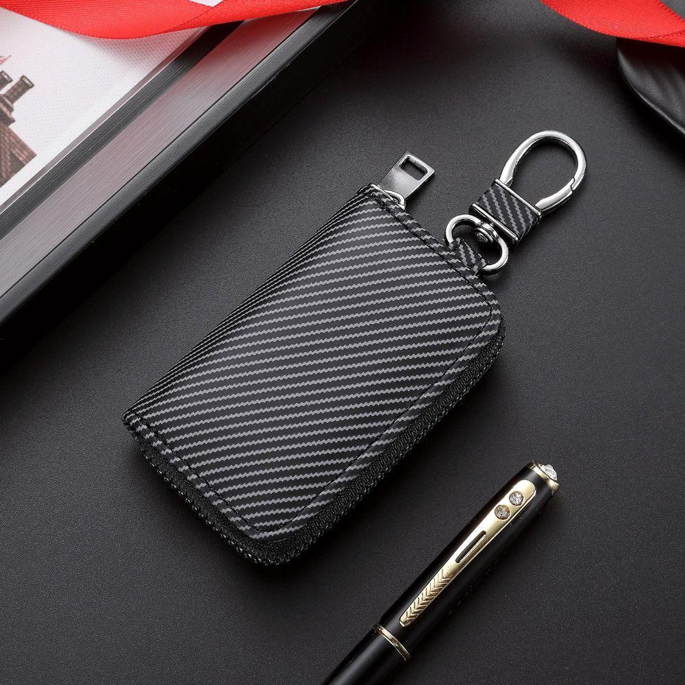 Twill PU Leather Mini Car Key Bag With Keyring Zipper Key Case Fashion Car Key Cover Men