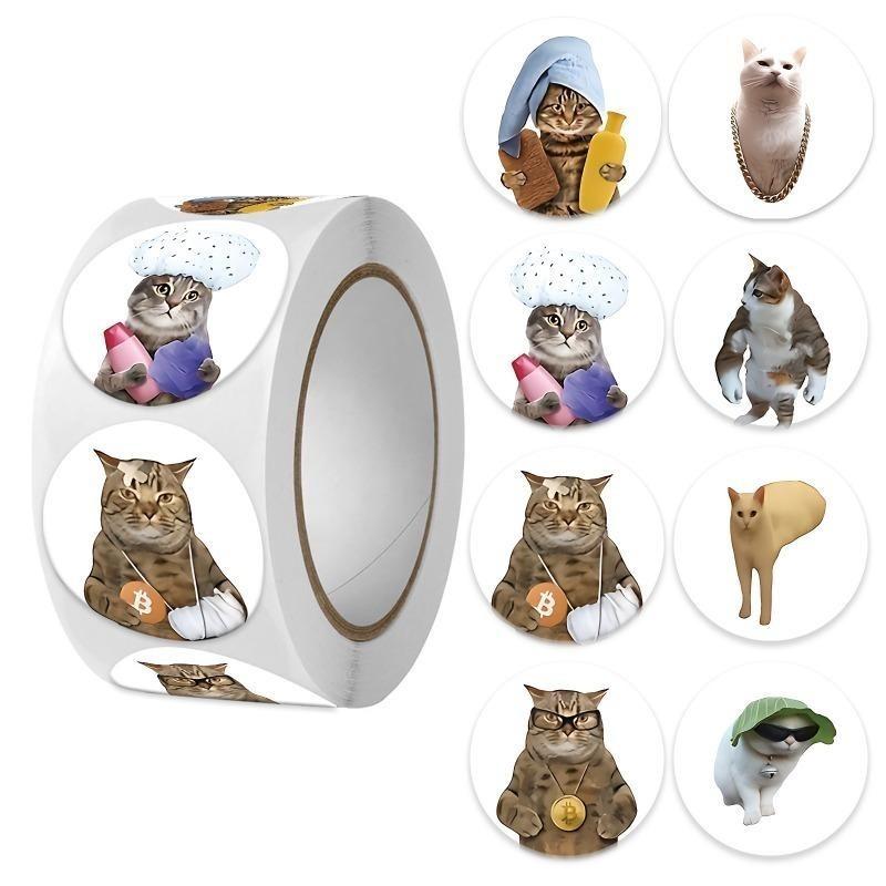 500pcs/roll Round Cat Funny Label Stickers for Packaging Phone Cases Suitcases Laptops Ins Hot Expression Stickers