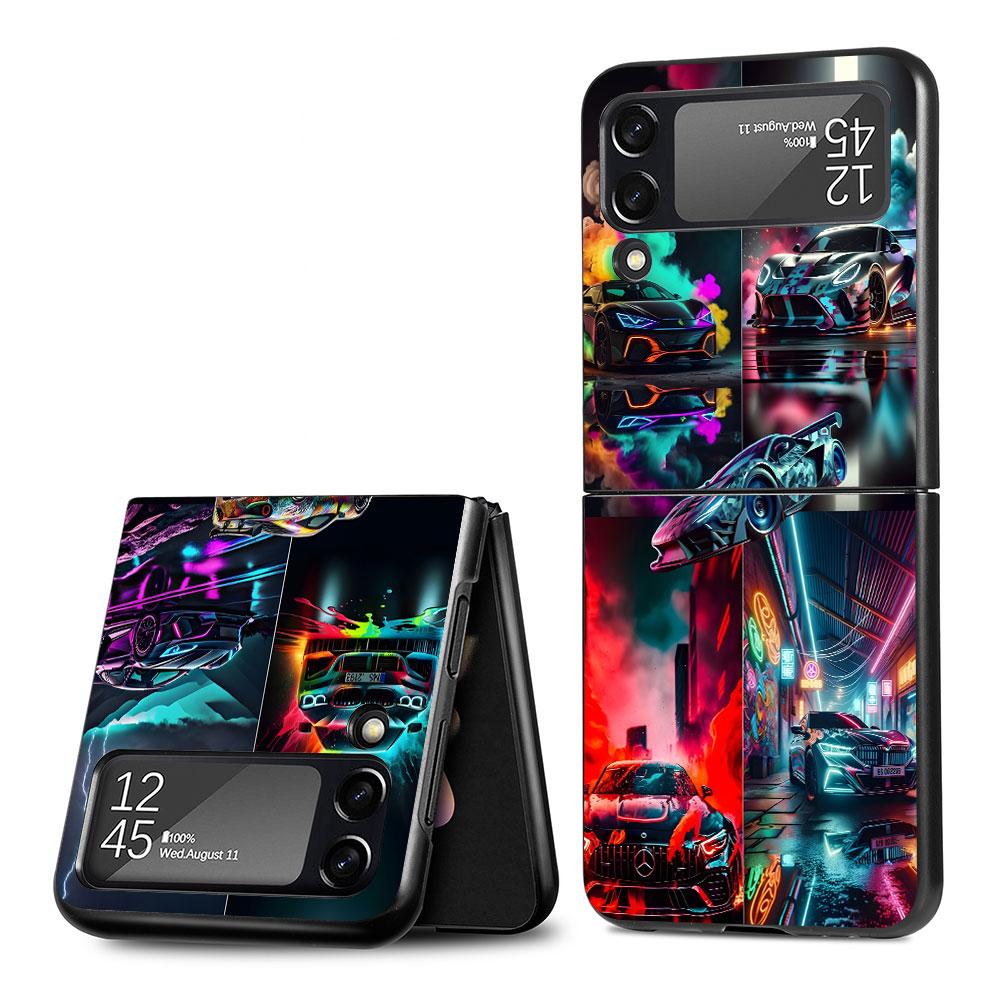 Крутой чехол-спортивный автомобиль для Samsung Galaxy Z Flip4 Flip3 5G Жесткий ПК-чехол для мобильного телефона Z Flip 4 3 Черный Coque Zflip4 Zflip3 Чехол