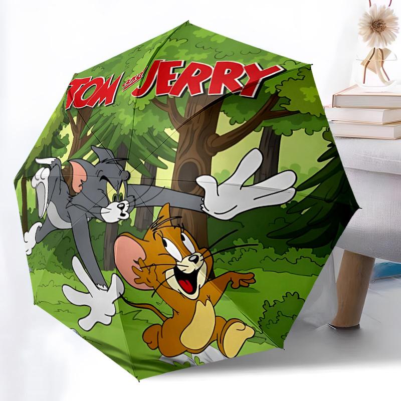 Tom Jerry Automatic Open/close Umbrella, Heavy-Duty Iron Frame, Folding Portable Design, Travel, Everyday Use 198
