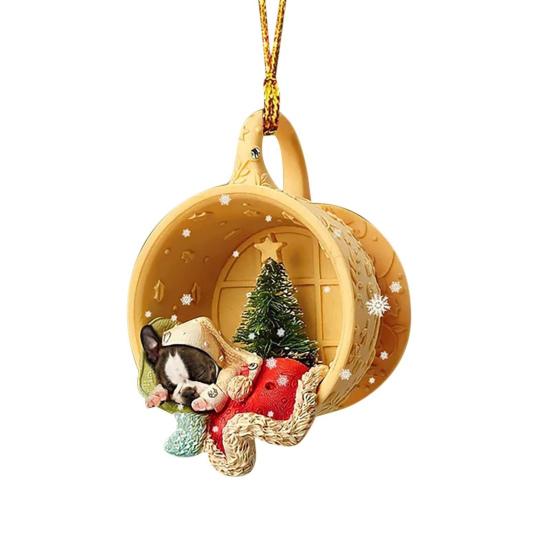 Animals Sleeping In A Tiny Cup Christmas Ornament Acrylic 2D Dog/Ferret/Sheep Christmas Tree Hanging Ornament for Holiday Decor