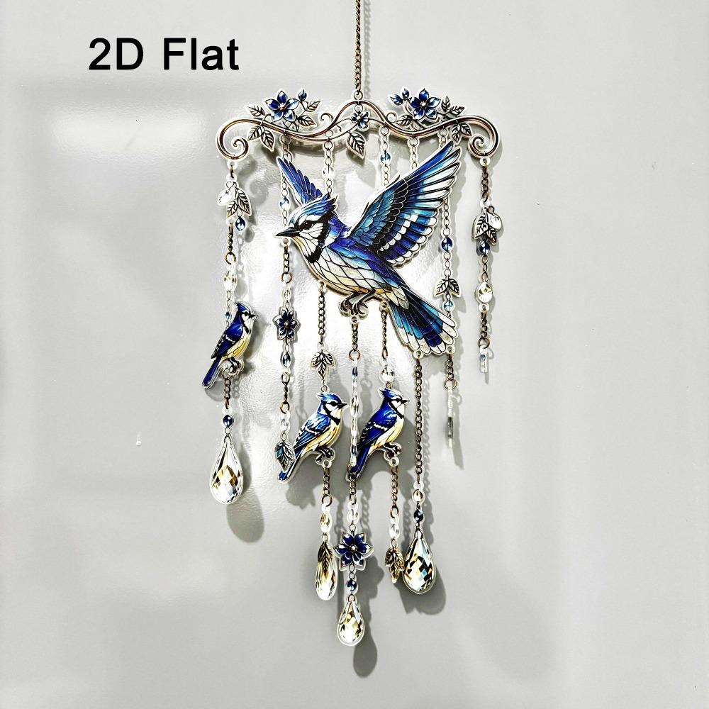 Colorful Bird Hanging Ornaments 2D Flat Home Decoration Crafts Hummingbird Wind Chime Courtyard