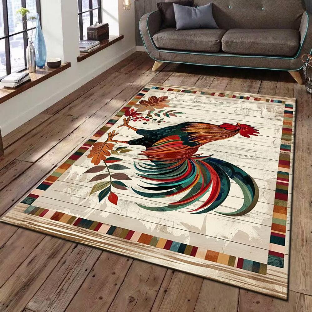 Retro American Large Rooster Carpet Living Room Sofa Decor Rug Kitchen Dining Table Floor Mat Farmhouse Rug Hallway Nonslip Rug