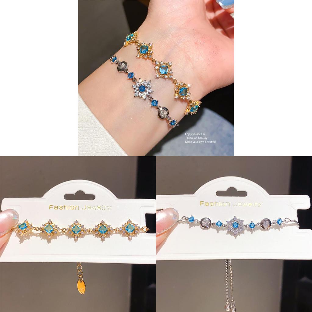 Light Luxury Zircon Flower Cuff Bracelet With Geometric Design For Female Wear