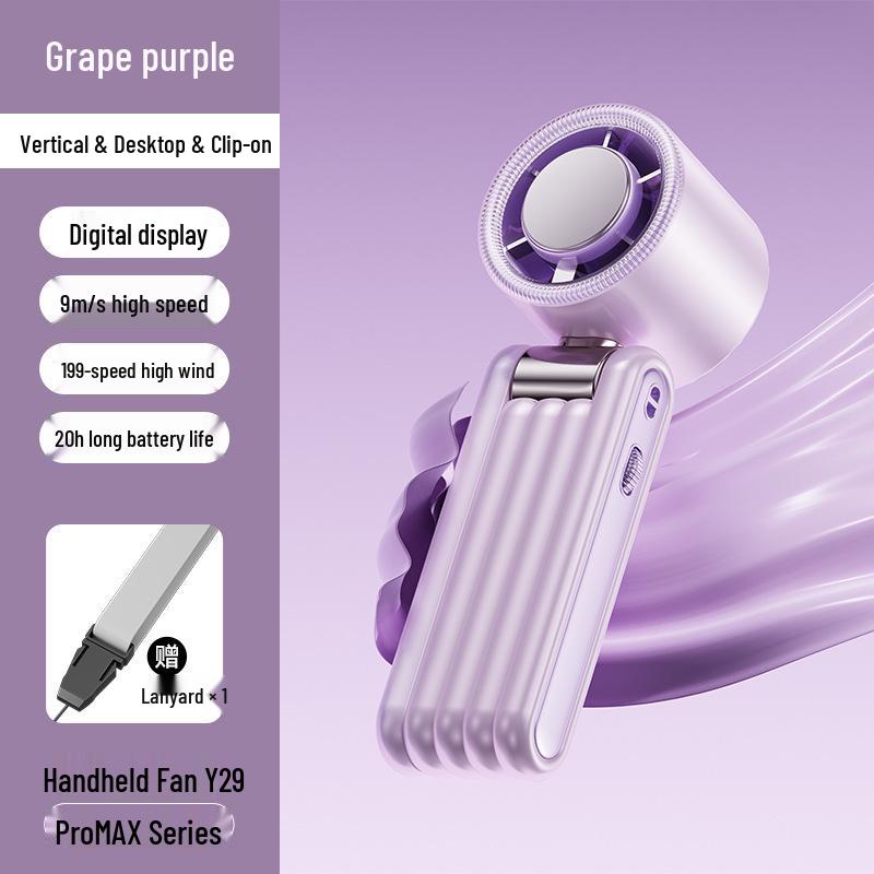 2026 Handheld Turbo Fan with Digital Display, 199 Speeds & Ice Pack Cooling, Three-Fold Design with Lanyard