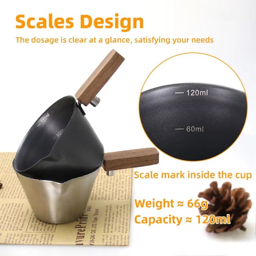 Wood Handle Espresso Measuring Cup 304 Stainless Steel Small Milk Pitcher  Coffee Measurements